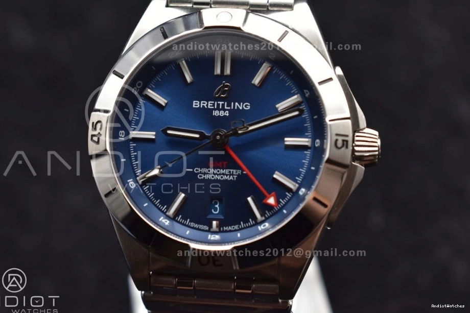A Automatic 526 OdorResistant Factory On GMT Best Dial 40mm Breitling Blue Bracelet BLS 1:1 Edition SS Chronomat 0710